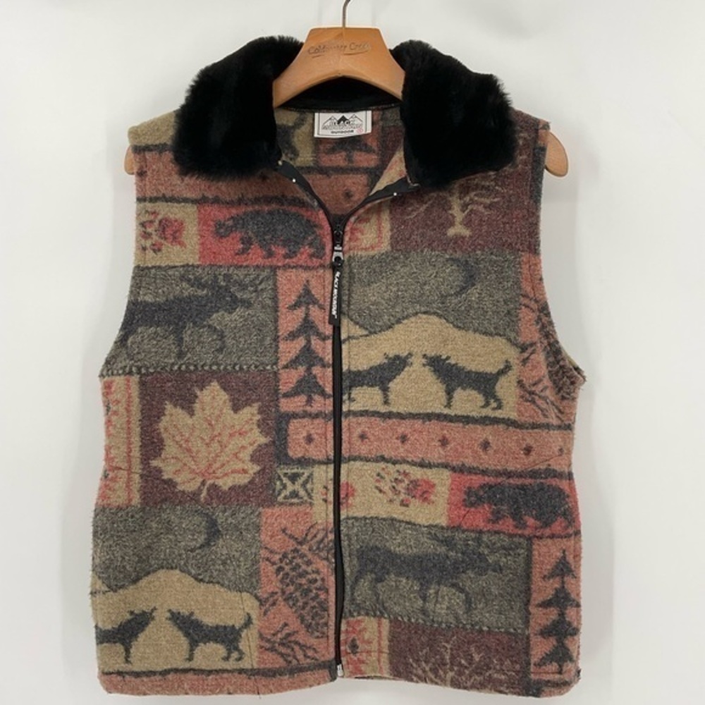 Black‎ Mountain Outdoor Fleece Vest, W/Faux Fur Collar Size Small K19
